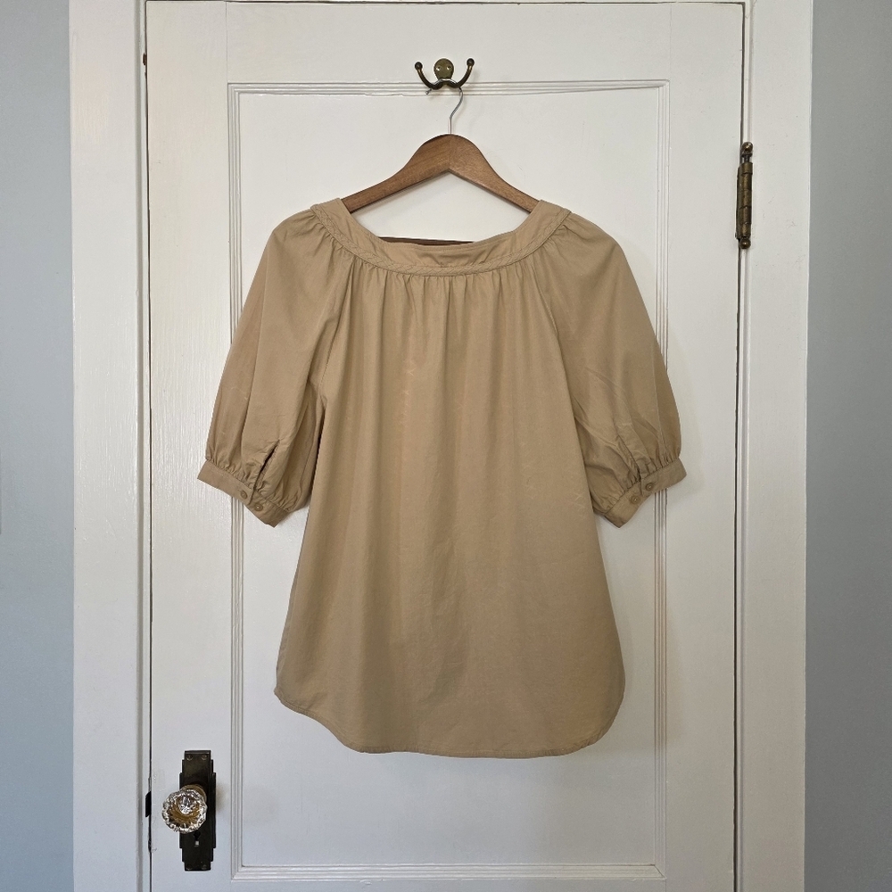 Lauren Ralph Lauren Cotton Broadcloth Puff-Sleeve Shirt – Size M - Tan - Picture 3 of 5